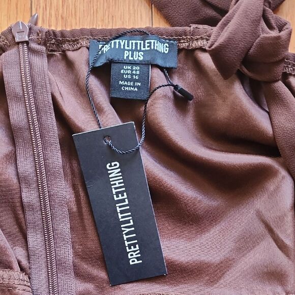 PrettyLittleThing Plus Chocolate Underwire Detail Draped Midi Dress - Women's 16 - Picture 2 of 4